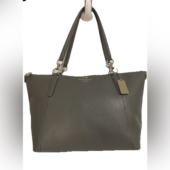 Coach  Ava Crossgrain Leather Silver Gray Metallic Large Tote - Picture 1 of 16